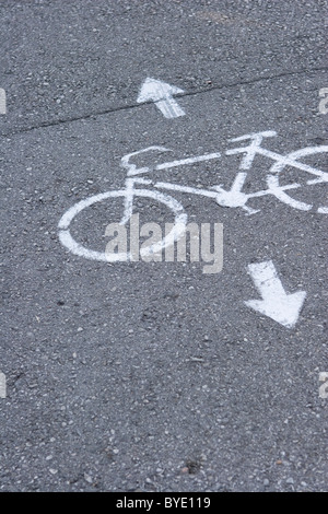Road marking, bike lane, pictogram of a bike Stock Photo