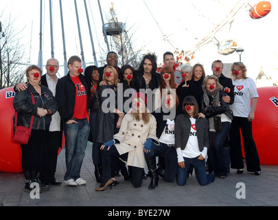 Russell Brand, Davina McCall, Girls Aloud, Sugababes, Lenny Henry, Graham Norton and Fearne Cotton Comic Relief - photocall Stock Photo