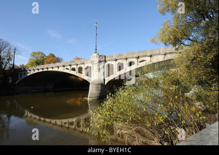 Isar and Maximilians bridge in autumn, Munich, Germany Stock Photo