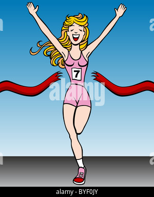 An image of a marathon runner crossing the finish line. Stock Photo