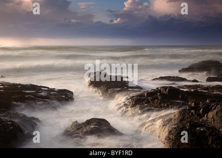 View of Beach, Surf and Rock Formations, Cooks Chasm, Oregon Coast, Oregon, USA Stock Photo