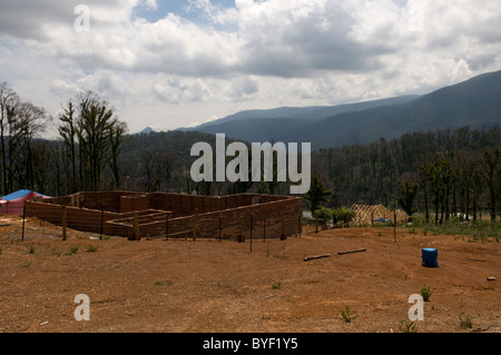 Rebuilding on a burnt plot after the devastating fires that hit Marysville Stock Photo