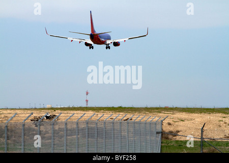 Southwest airlines Boeing 737 aircraft on final approach to the Boise Airport, Idaho, USA. Stock Photo