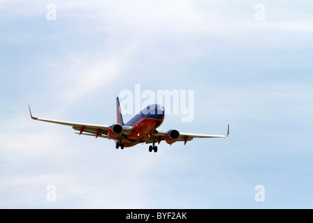 Southwest airlines Boeing 737 aircraft on final approach to the Boise Airport, Idaho, USA. Stock Photo