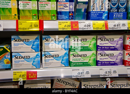 packets of cold relief remedies for sale in a UK supermarket Stock Photo