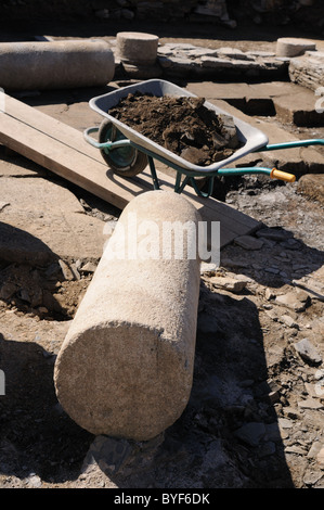 Column in the patio of the ' Domus '   Archaeological site ' Chao Samartin ' Asturias SPAIN Stock Photo