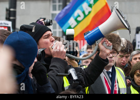 Mark Bergfeld addresses Student Protesters University fees scrapping  EMA Millbank Westminster London UK. January 2011 Stock Photo