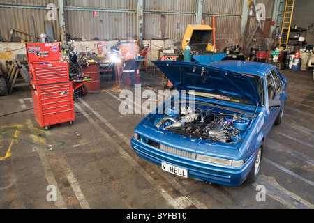 Heavily modified Australian Holden Commodore VL with equally heavily modified Toyota 2JZ-GTE engine. Stock Photo