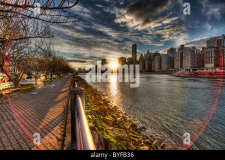 Midtown Manhattan at Sunset Seen from Roosevelt Island Stock Photo