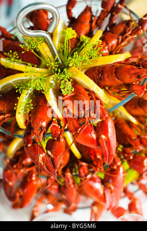Meal with crayfishes on outdoor table Stock Photo