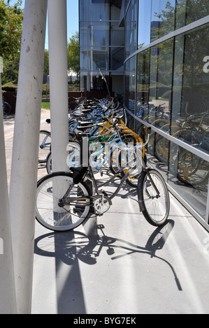 Bicycles parked outside the Googleplex, Google's corporate headquarters in Mountain View, California. Stock Photo