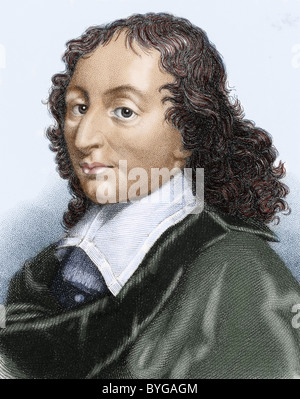 Pascal, Blaise (1623-1662). French mathematician, physicist and philosopher. Colored engraving. Stock Photo