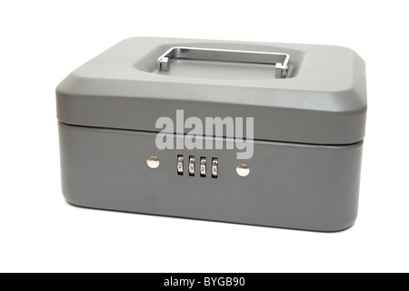 Closed cashbox with a digital code lock. Isolated on white. Stock Photo