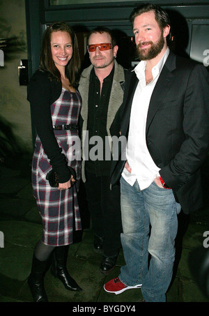 Christy Turlington, Bono and Ed Burns leave the Eden Restaurant in Temple Bar after enjoying dinner with Edward Burns after the Stock Photo