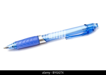 Blue Ball Point Pen Isolated On White background Stock Photo