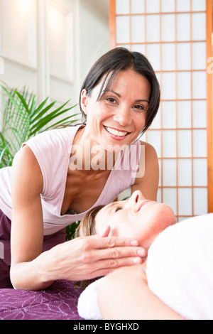 Portrait of two women at health spa Stock Photo