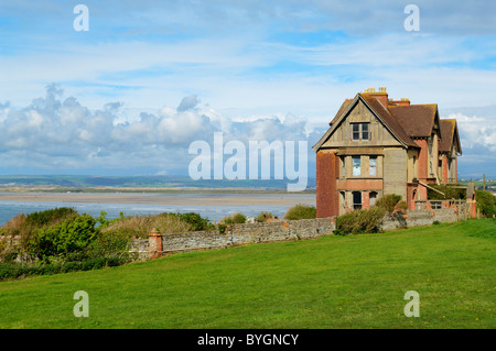 The decaying Seafield House on the cliff at Westward Ho!, Devon, England. Stock Photo