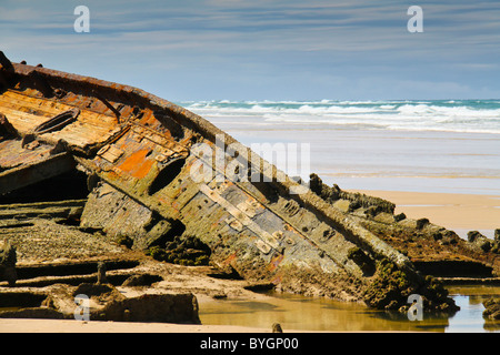 Maheno Shipwreck on Fraser Island. Fraser Island is the largest sand island on Earth, near Hervey Bay, Queensland, Australia. Stock Photo
