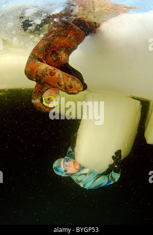 under ice freediving Stock Photo