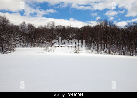 Soldier huts in winter, Jockey Hollow, Morristown National Historical Park, New Jersey Stock Photo