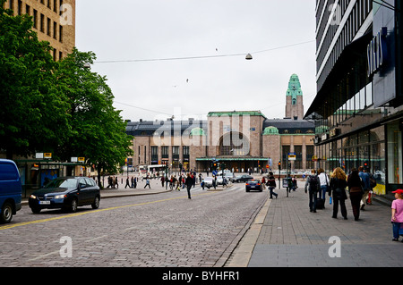 The Central railway station with its red granite facing and distinctive clock tower is a widely recognised landmark in Helsinki Stock Photo