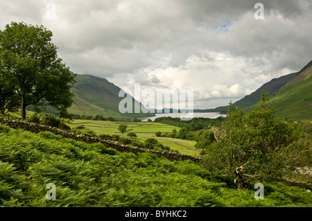 Wast Water seen from ascent of Scafell Pike. Illgill head on the left. Stock Photo