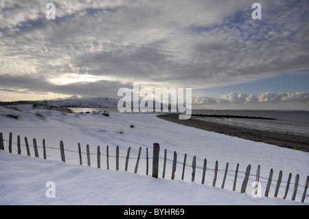 West shore Llandudno  winter coastal scene looking towards Conwy Mountain Stock Photo