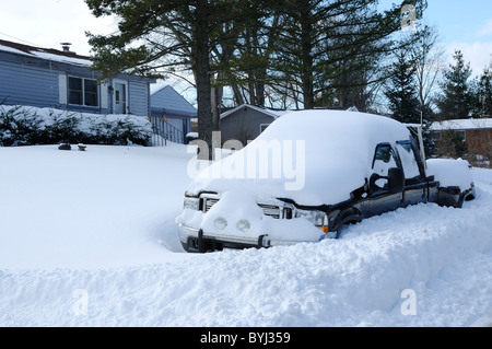 Truck buried in snow after record blizzard in Illinois Stock Photo