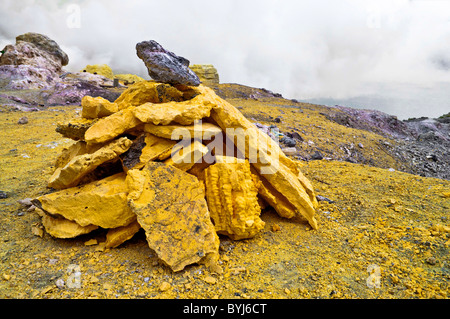 Group of block of stones in a sulfur mine Stock Photo