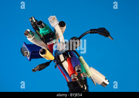 A bundle of various electronic connector types Stock Photo