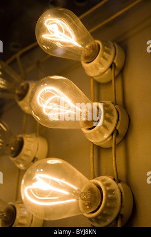 Antique carbon filament incandescent light bulbs Stock Photo