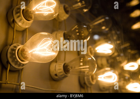 Antique carbon filament incandescent light bulbs Stock Photo