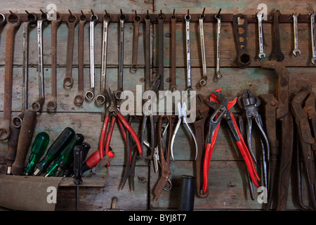 Tools on a wall Stock Photo