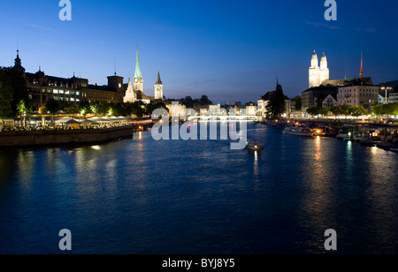 The promenade at Lake Zurich with a view onto the Old Town, Zurich, Switzerland Stock Photo