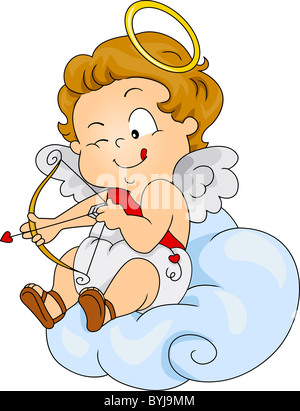 Illustration of a Baby Cupid Preparing to Shoot Stock Photo