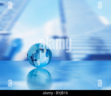 Glass Globe Skyscraper Reflection Urban Scene Stock Photo