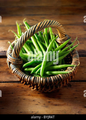 Fresh picked green beans, uncooked and ready to prepare, known as fine beans, haricot vert, french beans. Stock Photo