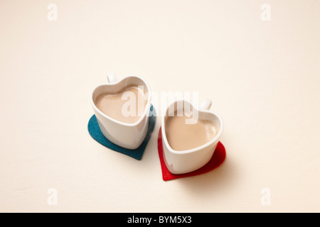 Coffee in Heart Shaped Cups Stock Photo
