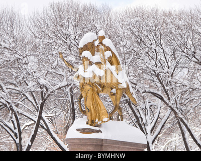 General Sherman Statue in the Snow, Grand Army Plaza, NYC Stock Photo
