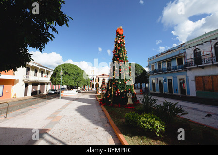 Christmas Tree Standing on Plaza Porta Coeli, San German, Puerto Rico Stock Photo