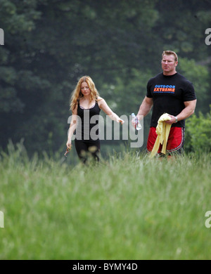 Geri Halliwell and her personal fitness trainer go to her local park to exercise London, England - 12.06.07 Stock Photo