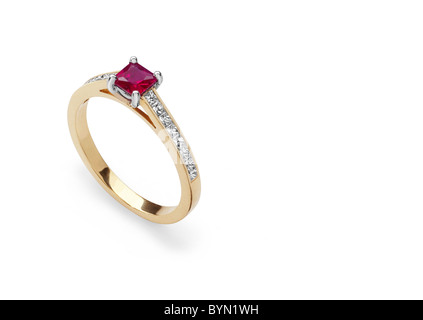 Ruby and diamond 18ct gold ring Stock Photo