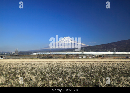 Bullet Train and Mount Fuji Stock Photo