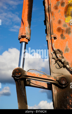 Hydraulics on digger boom arm Stock Photo