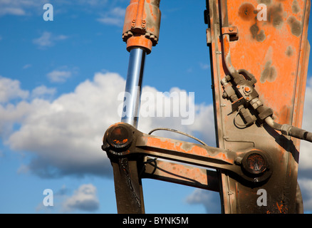 Hydraulics on digger boom arm Stock Photo