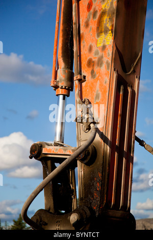 Hydraulics on digger boom arm Stock Photo