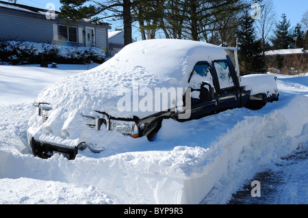 Truck buried in snow after record blizzard in Illinois Stock Photo