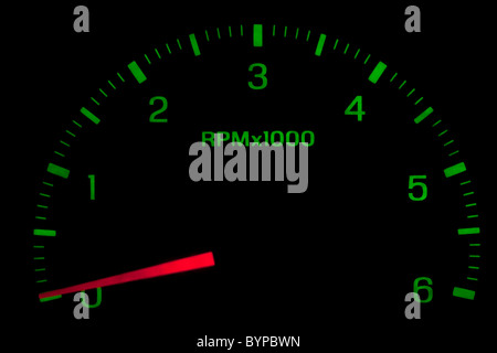 green speedometer on black background Stock Photo