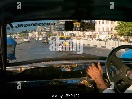 View from inside a taxi driving along Marine Parade in Mumbai India Stock Photo