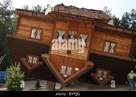 Upside down house in open-air museum in Szymbark, Kashubia, Poland ...